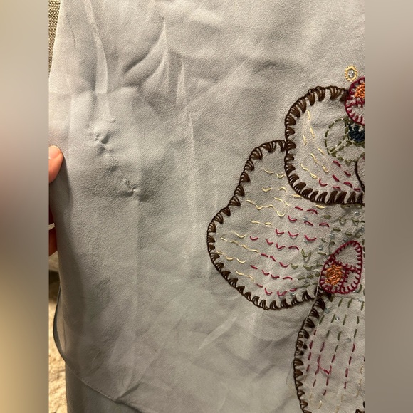 Vintage BCBG MaxAzria Embroidered Blue Floral Y2K Asymmetrical Halter Dress - Picture 4 of 7